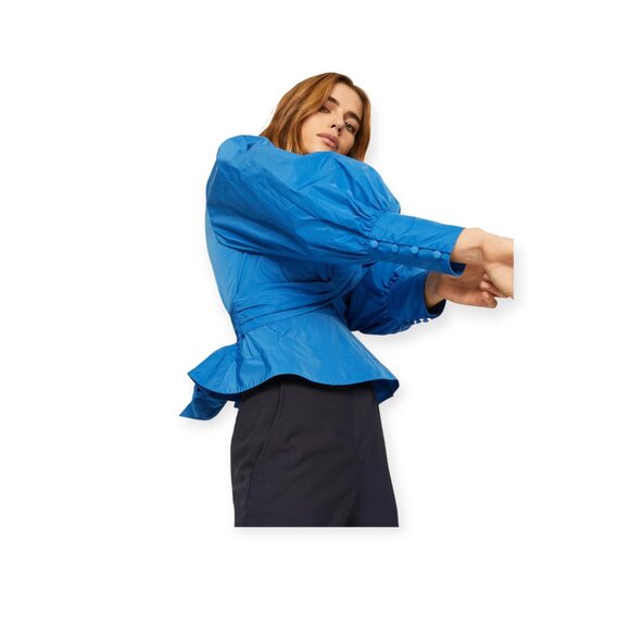 VERONICA BEARD Seema Wrap-Effect Taffeta Blouse Twist-Front Tie Back Top size 4 - Picture 2 of 14